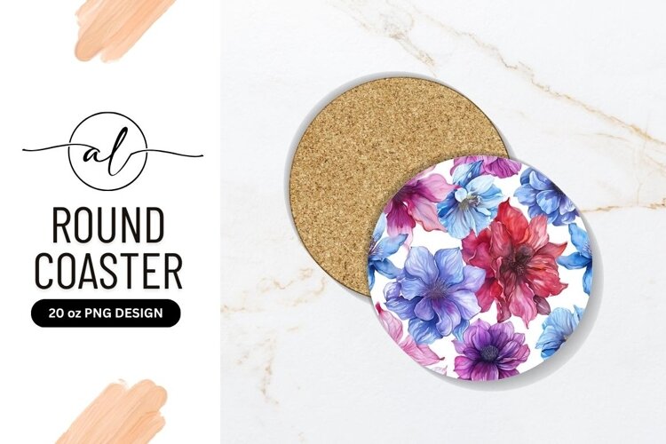 Watercolor Flower Arrangement Round Coaster Png example image 1