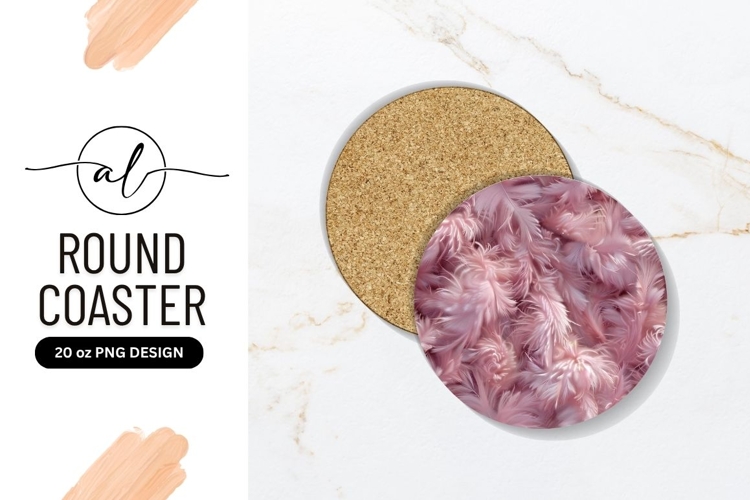 Soft Pink Feathers in a Round Coaster Png Design fluffy