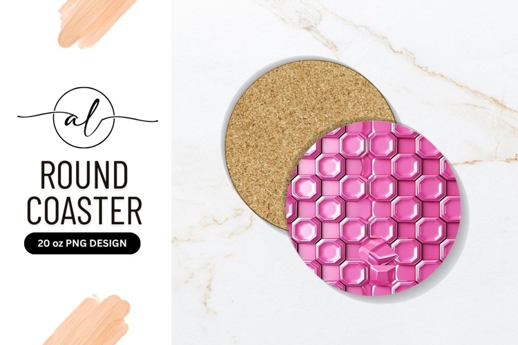 Pink Octagon Tile Pattern in a Round Coaster Png Design