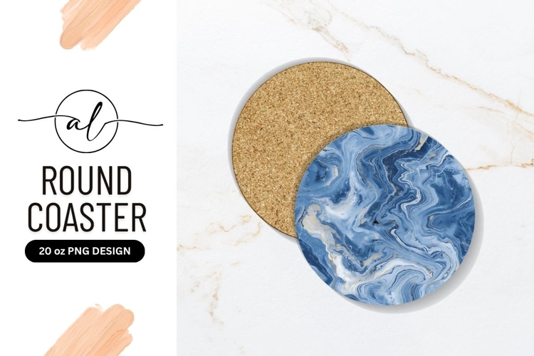 Blue Marble Swirl Pattern Round Coaster Png with Gold Veins