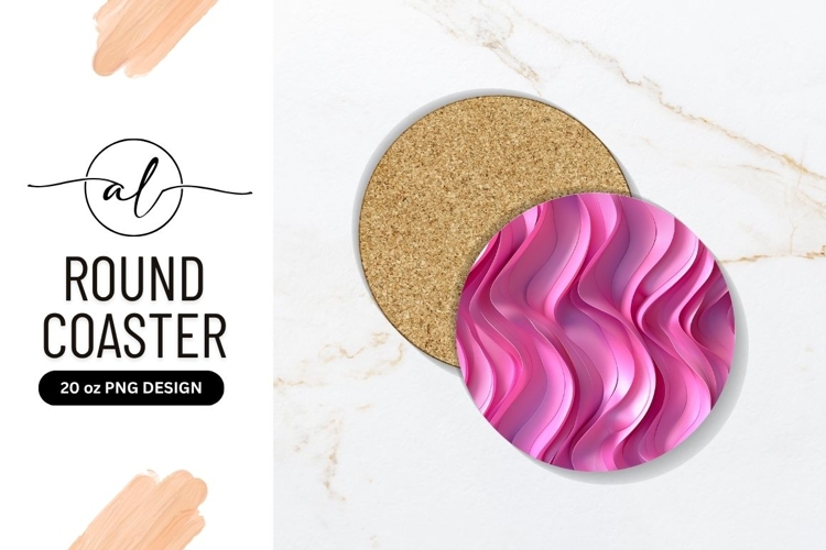 Pink Wavy Abstract Round Coaster Png