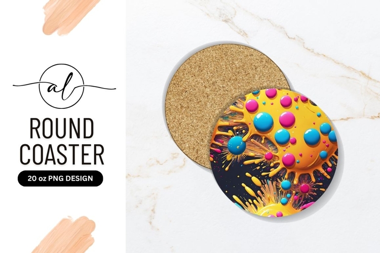 Abstract Round Coaster Png with Yellow Splatter
