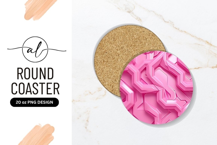 Pink Geometric Abstract Design Inside a Round Coaster Png