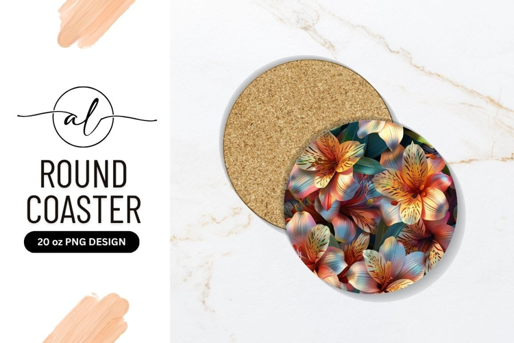 Colorful Peruvian Lily Floral Round Coaster Png