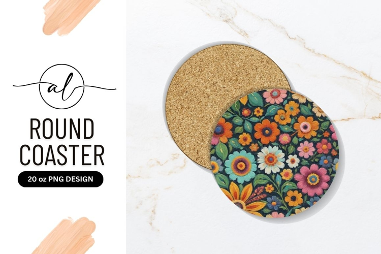 Colorful Floral Round Coaster Png Illustration