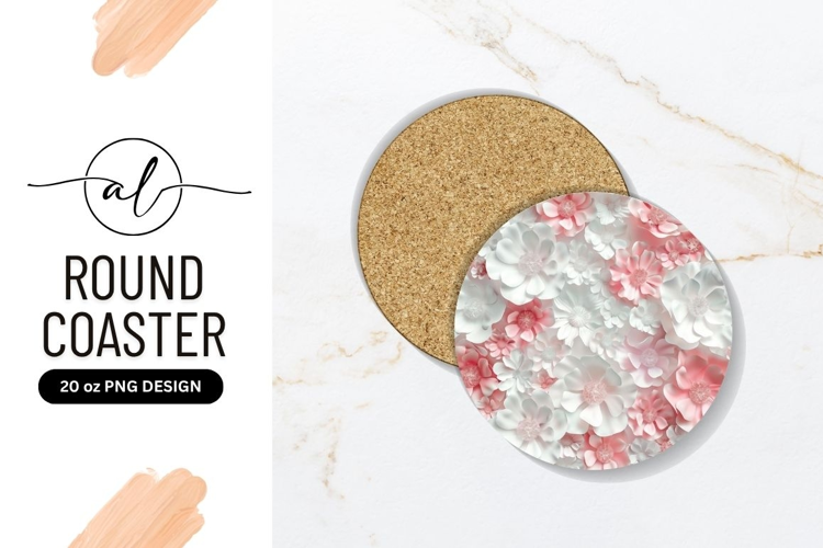 Round Coaster with White and Pink Paper Flowers