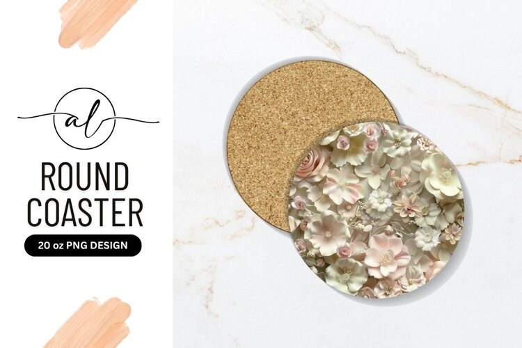 Floral Round Coaster Design with Pastel Pink White Flower example image 1