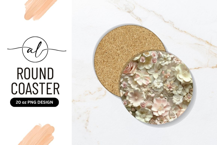 Floral Round Coaster Design with Pastel Pink White Flower