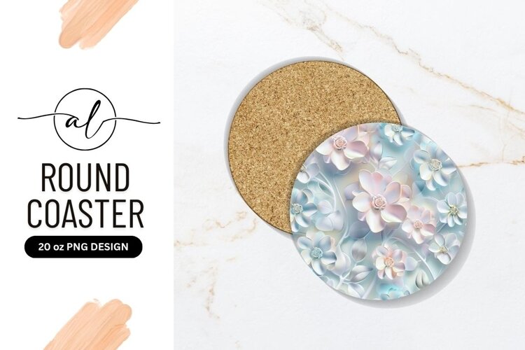 Pastel Floral Design Round Coaster with 3 D Flowers example image 1