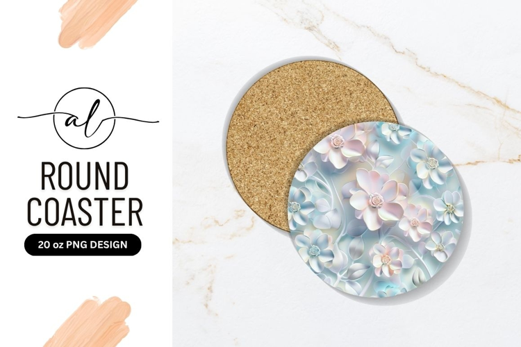 Pastel Floral Design Round Coaster with 3 D Flowers