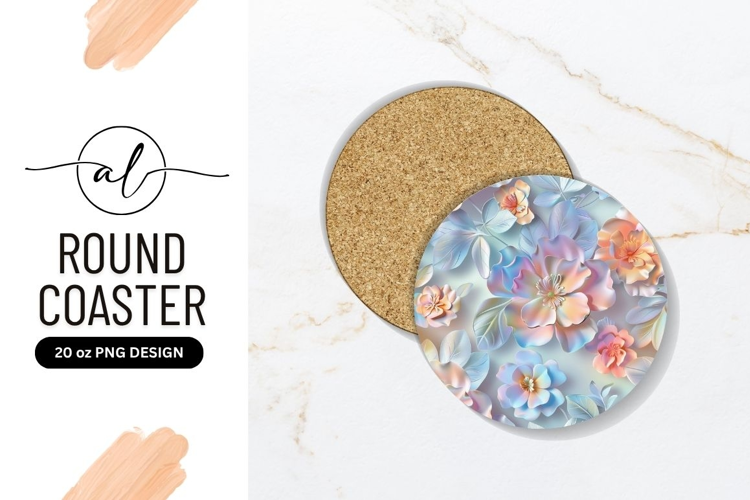 Pastel Flowers and Leaves on Round Coaster Design