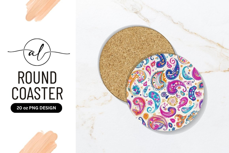 Colorful Paisley Pattern on a Round Coaster in Bright Hues