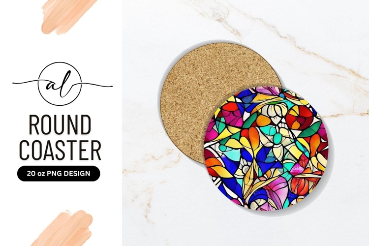 Abstract Floral Round Coaster Colorful Background