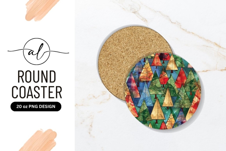 Colorful Abstract Christmas Trees Round Coaster Png