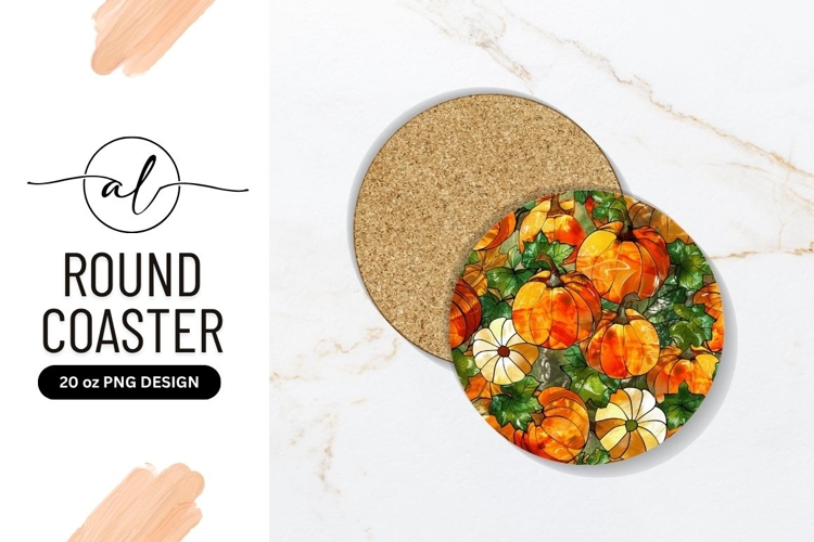 Pumpkin Stained Glass Design Round Coaster Png