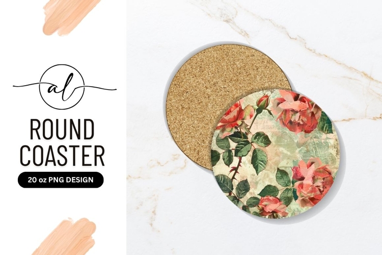 Roses Vintage Style Round Coaster Png