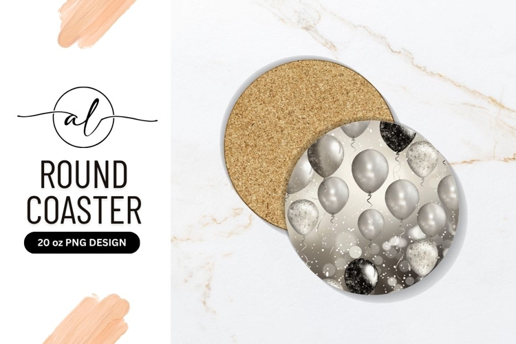 Elegant Silver And Black Balloons Round Coaster