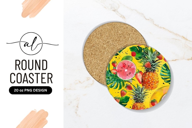 Tropical Fruit Pattern Round Coaster Png