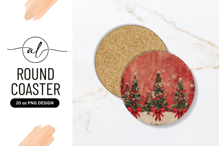 Festive Christmas Trees Round Coaster Design