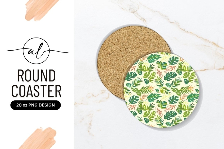 Tropical Leaves Seamless Pattern Round Coaster Png