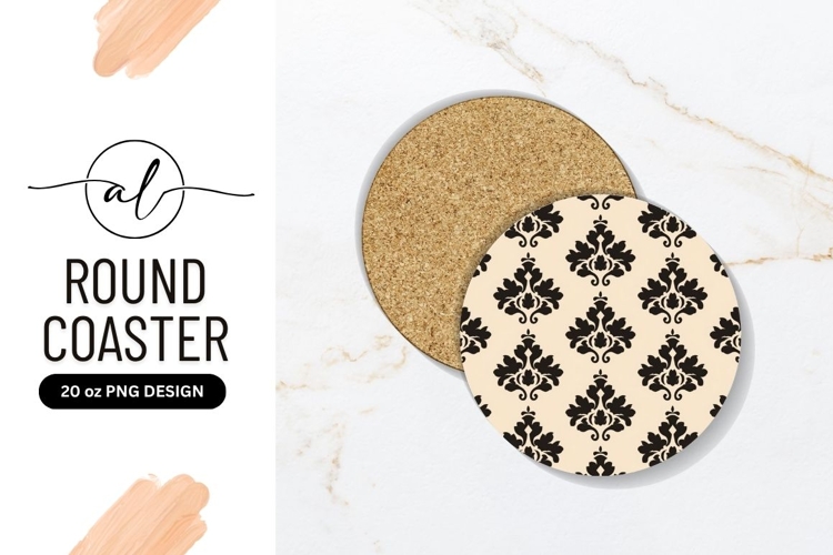 Elegant Damask Patterned Round Coaster Png
