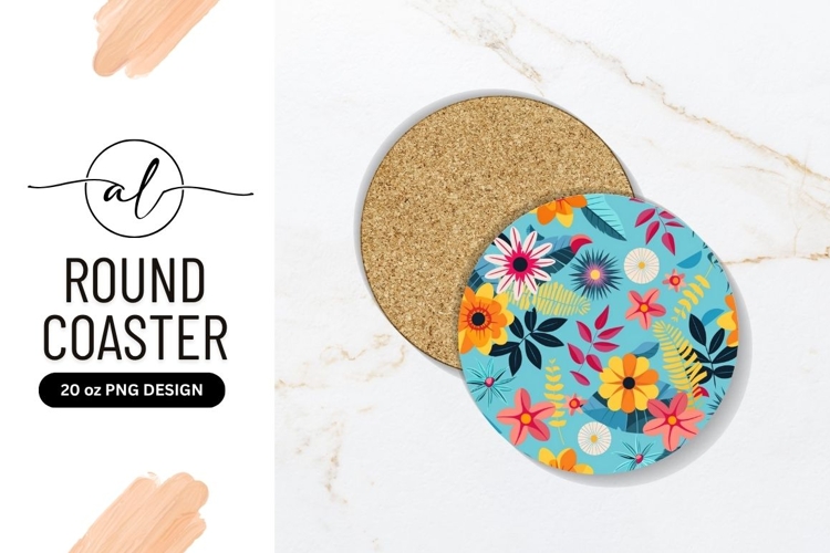 Colorful Floral Pattern On Round Coaster Png