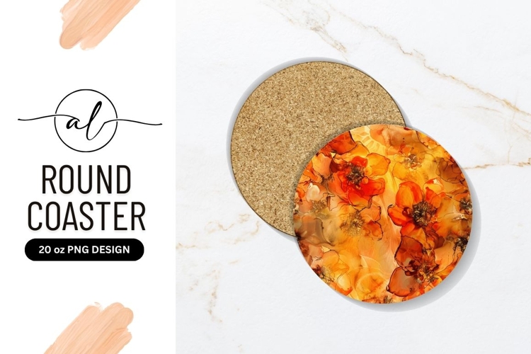 Orange Floral Round Coaster Png Design