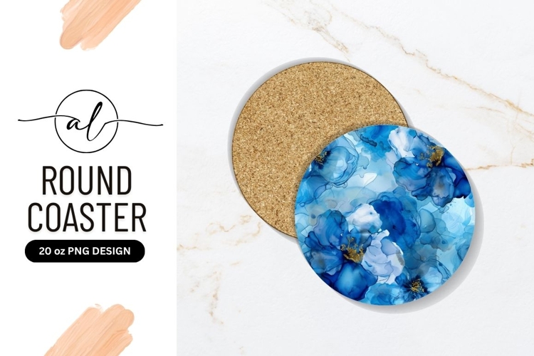 Blue Floral Round Coaster Art Png