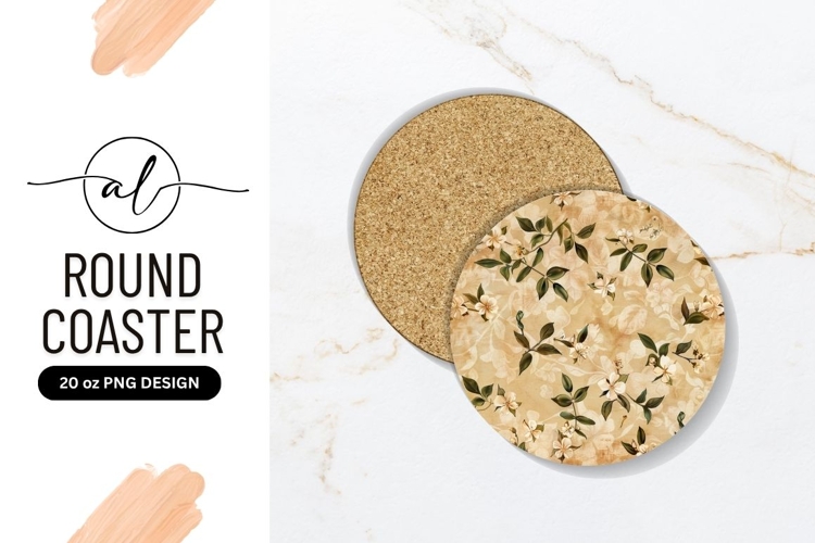 Floral Round Coaster Png Beige Background Pattern