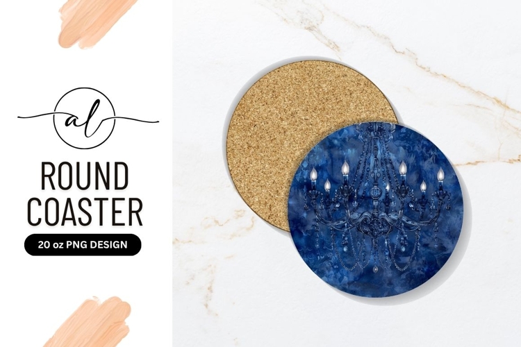 Elegant Blue Chandelier Round Coaster Png