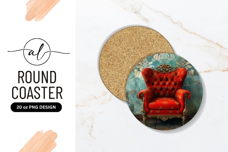 Round Coaster Png With Red Ornate Chair