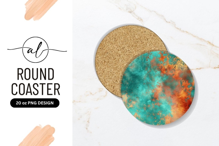 Teal And Copper Texture Round Coaster Png