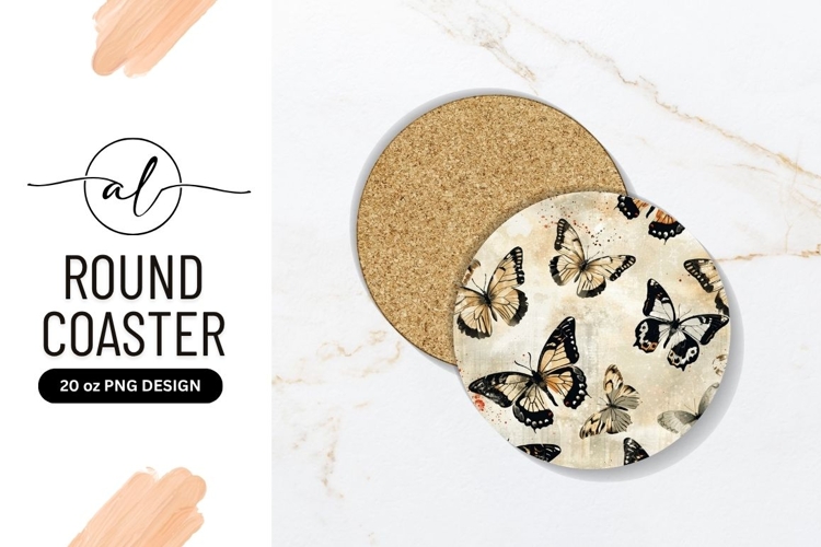 Elegant Butterflies On Round Coaster Design