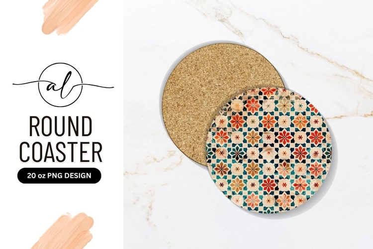 Floral Pattern Circle Design Round Coaster Png