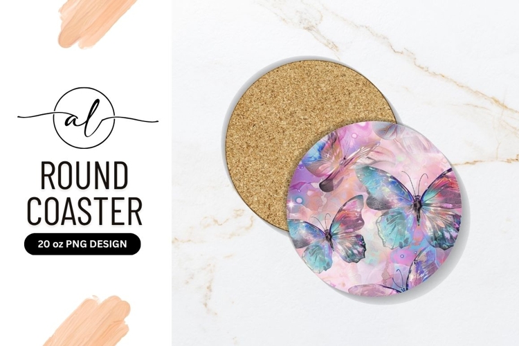 Butterflies On Abstract Pastel Round Coaster Png