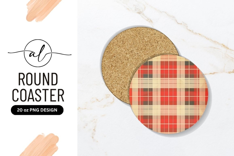 Round Coaster Png With Red Plaid Pattern