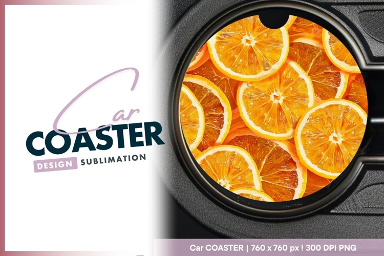 Orange Slices Arranged in a Circle on Gray round car coaster