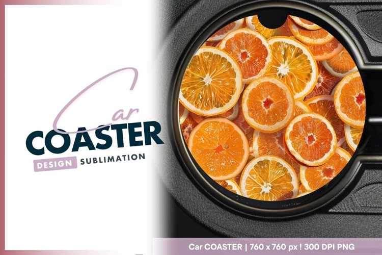 Orange slices arranged in a circle on a round car coaster