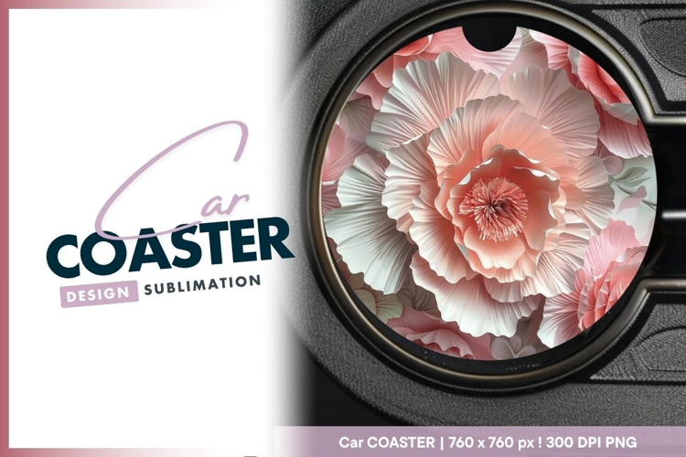 Paper Flower Design in Pink and White with Round Car Coaster