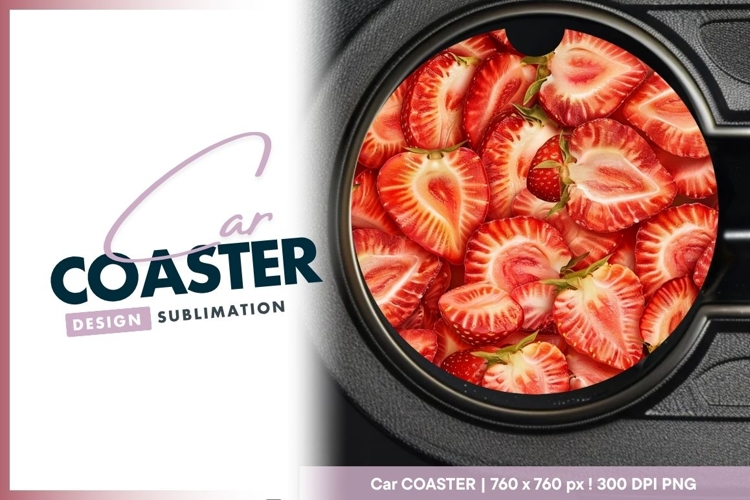 Sliced Strawberries in a Circle Fresh Red round car coaster