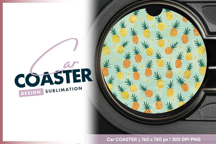 Pineapple Pattern in Yellow and Round Car Coaster Png