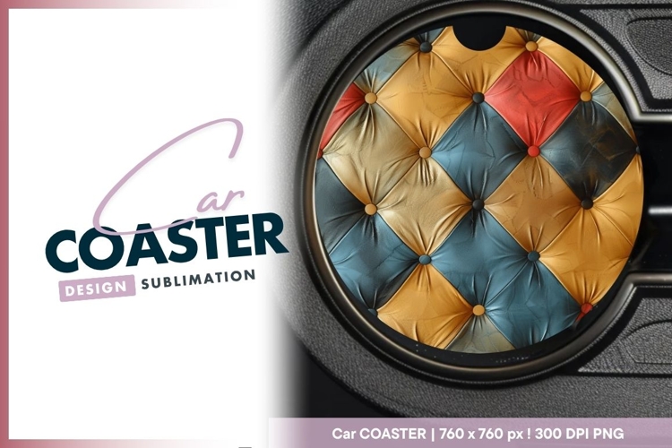 Colorful Diamond Pattern Leather Round Car Coaster Png