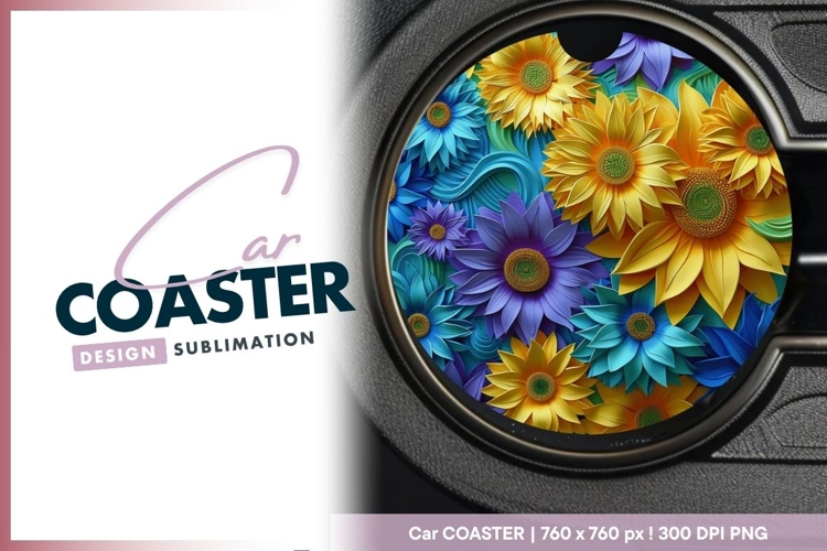 Colorful floral Round Car Coaster design