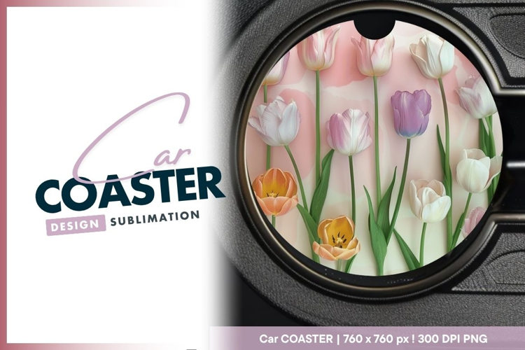 Tulip Flowers in a Circular Arrangement Round Car Coaster