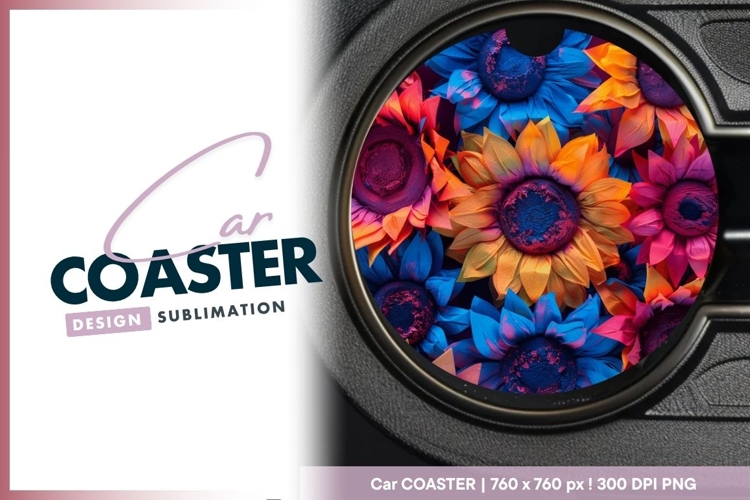 Colorful Sunflower Arrangement in a Round Car Coaster