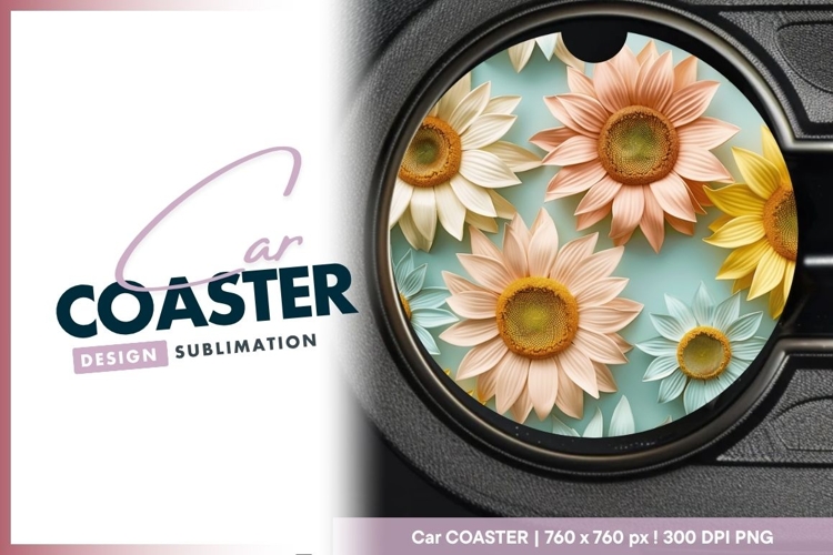 Pastel Sunflower Arrangement on Teal Round Car Coaster Png