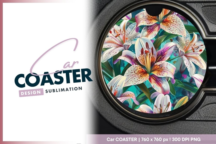 Floral Round Car Coaster Design with Round Car Coaster Png