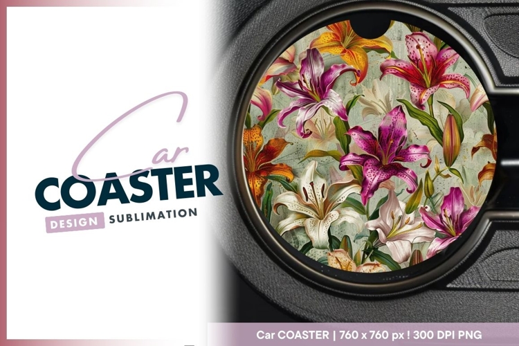 Floral Lilies Arrangement in a Circle with Round Car Coaster