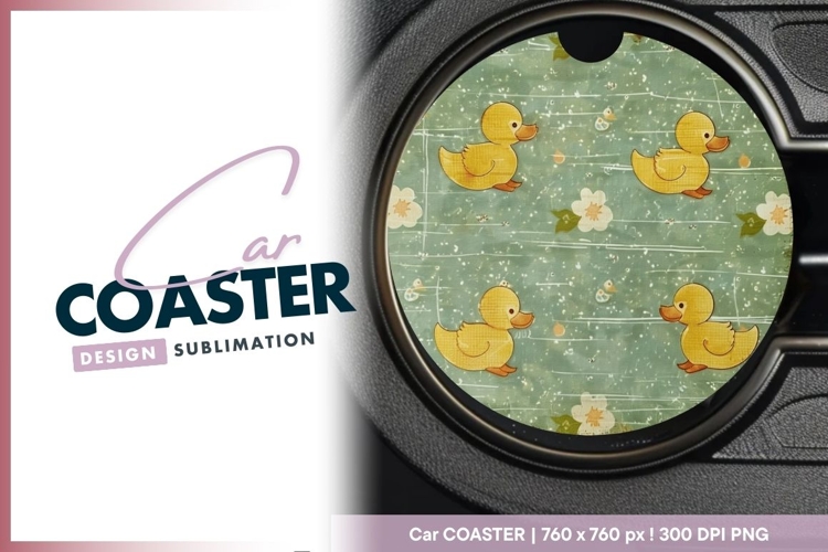 Yellow Ducklings and Floral Round Car Coaster Png