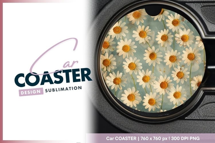 Daisy Flowers in a Circle with White Round Car Coaster Png